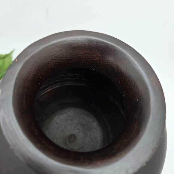 Vintage Globe Wood Vase with Base Mango Accents - Picture 3 of 16